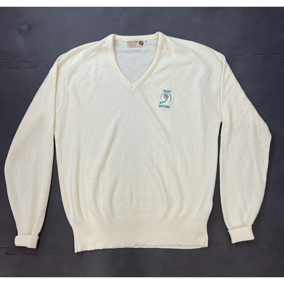 Vintage LOGO 7 Miami Dolphins Logo Ivory Acrylic Sweater Size XL NFL Football FS - Picture 5 of 9